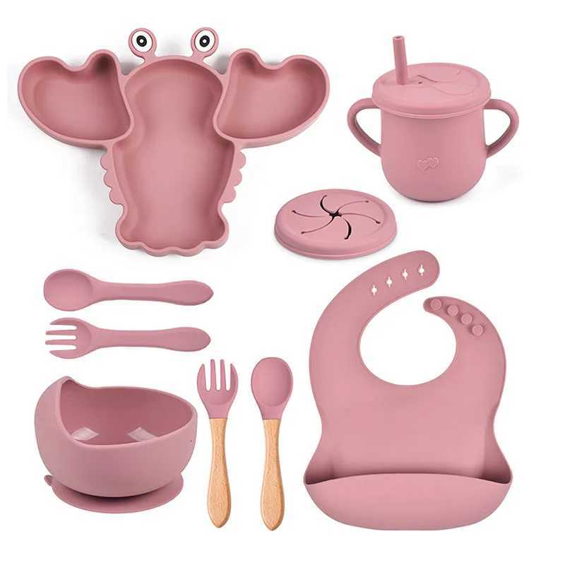 8Pcs Silicone Plates for Kids Personalized Name Childrens Tableware Suction Bowl Dishes Baby Feeding Sets Lobster Shaped Plates X250806