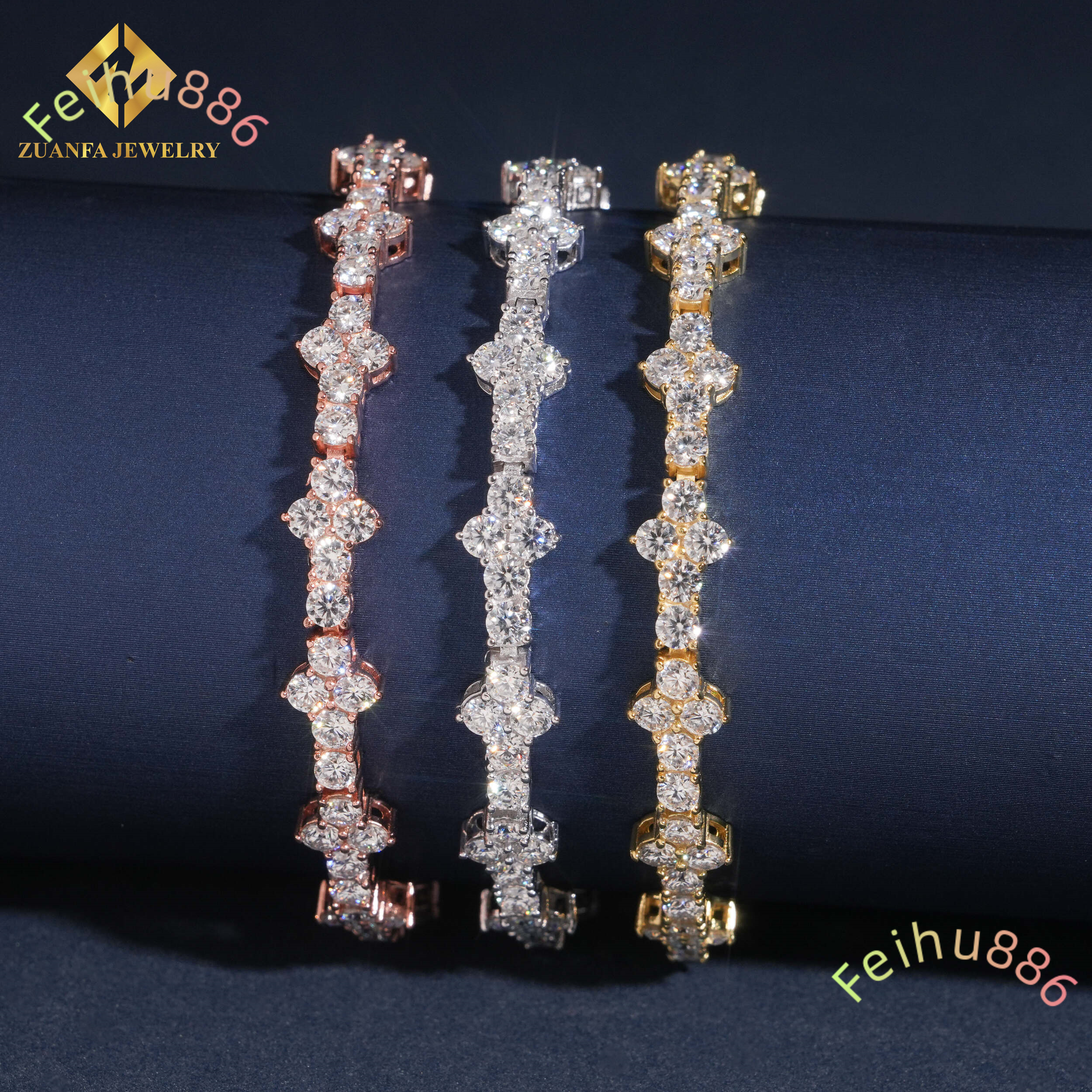 Hot Sale Cross Tennis Jewelry 18K Gold Plated Moissanite Diamond Tennis Chain Bracelet 925 Sterling Silver Fine Jewelry