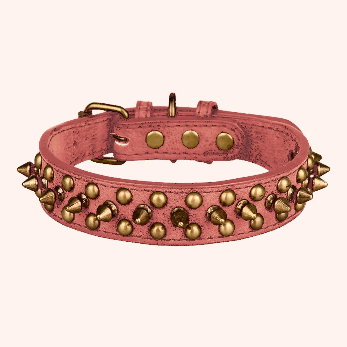 CP037-1--Vintage brass rivet heavy-duty adjustable pet dog collar round head rivet paired with wear-resistant PU leather. 250805