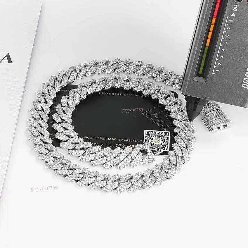 Designer necklace14MM wide 2 rows dia necklace designer for men high quality cuban link rock rapper hip hop gold plated stainless steel jewelry moissa