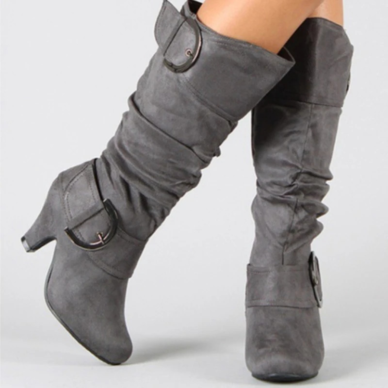 European and American Frosted Velvet High Leg Knight Boots Spring and Autumn Belt Buckle High Heel n for Womens Boots 250805