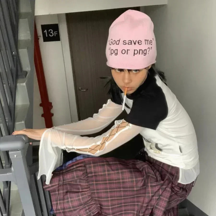 Spring and Autumn Fashion Letter Embroidery Knitted Beanies Hats for Women Korean Street Hip Hop Dome Pullover Stacking Cap 250730