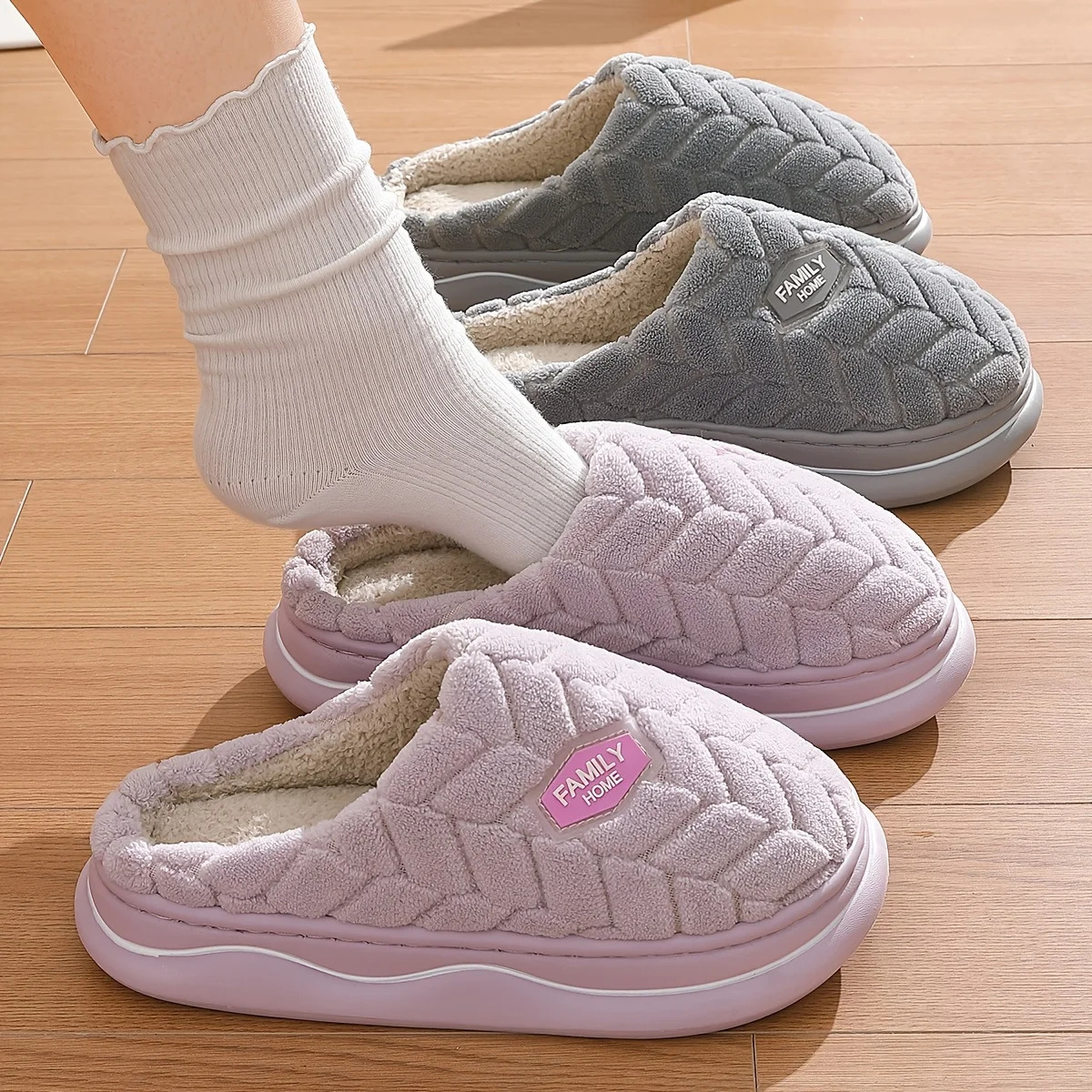Winter Couple Style Basic Women Plush Slippers Non-slip Warm Thick Furry Men Home Cotton Shoes 250731