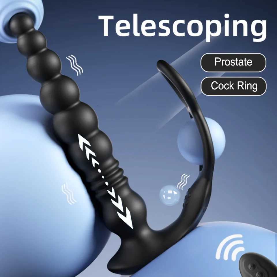 Male Prostate Massager Thrusting Vibrator Anal Bead Wireless Remote Control Lock Ring Delay Ejaculation Butt Plug Sex Toy for MenXJ250806