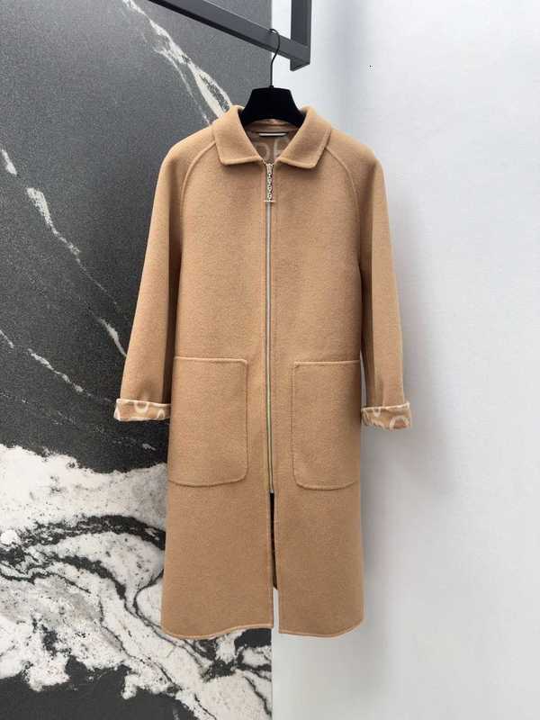 Women's Wool & Blends designer Blends Jackets he25 autumn winter new double-sided cashmere lapel long coat high-quality zipper pendant design classic slim top