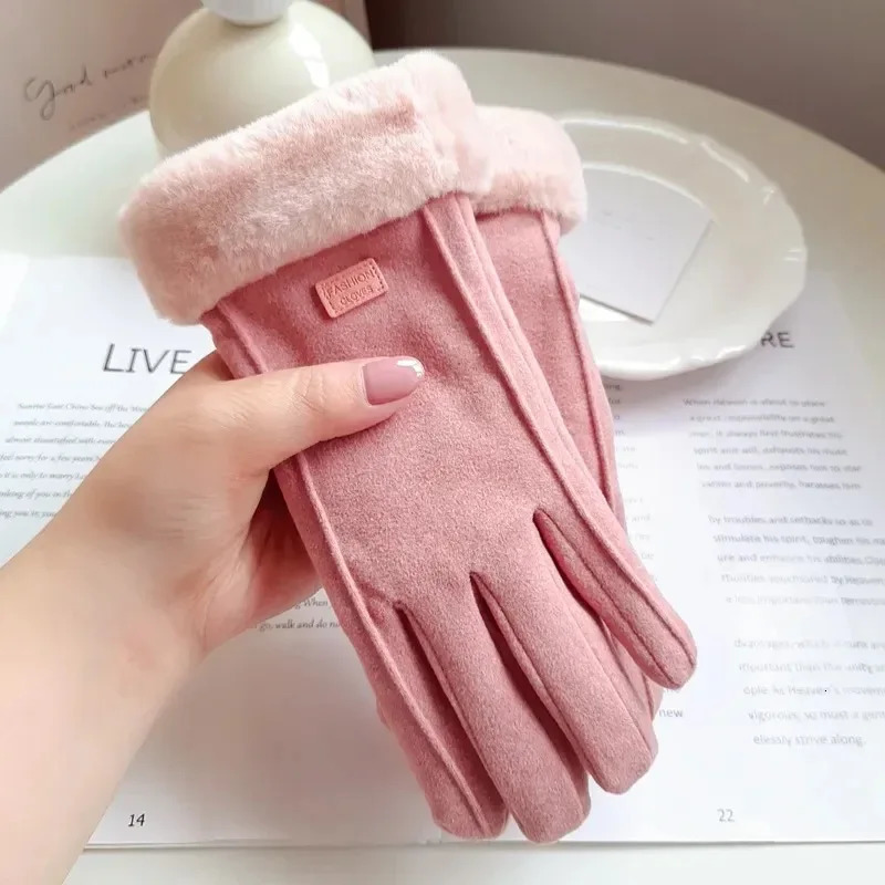 Women Winter Thick Plush Gloves Fashion Warm Suede Outdoor Guantes Lady Touchscreen Driving Gloves Sports Cycling Mittens 250806