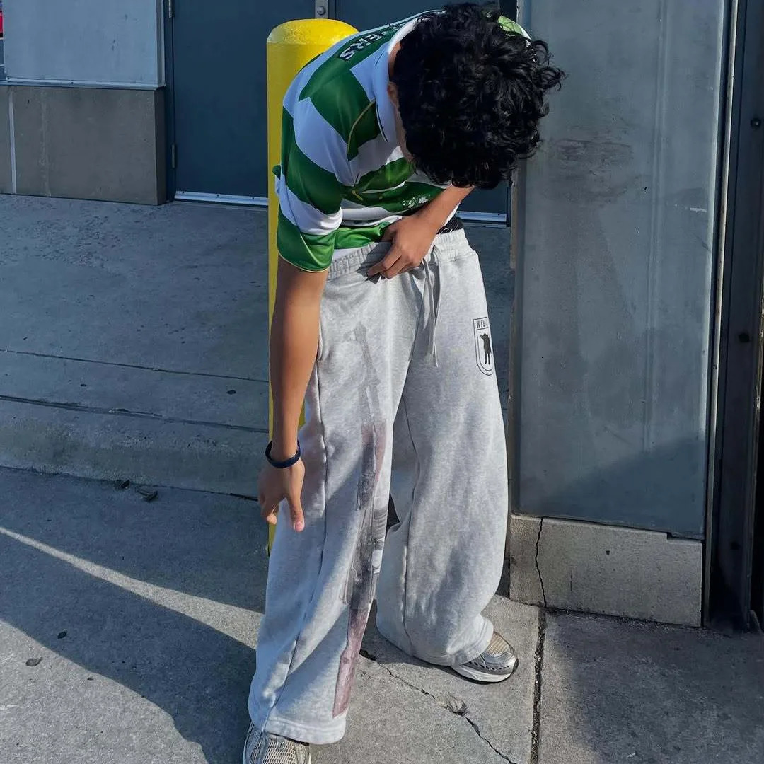 Harajuku Loose Double Waisted Sweatpants Y2K American Solid Color Letter Embroidery Casual Pants Hip Hop Drawstring Waist Jogger 250806