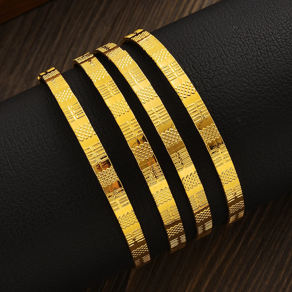 Ethpion 68MM 24K Ethiopian Wave Dubai Trendy Wedding Bangle for Women Arab African Gold Color Bracelet Jewelry Middle East Gifts 250805
