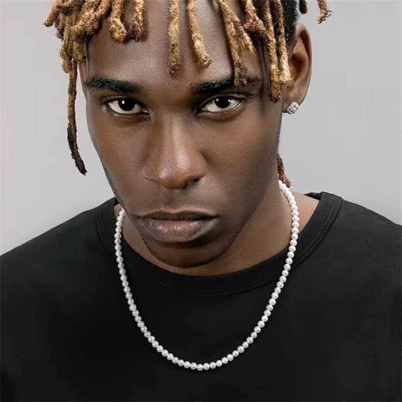 6mm Men Imitation Pearl Chain Necklace Simple Acrylic Beads Choker For Women Hip Hop Jewelry Party Accessories Y250805