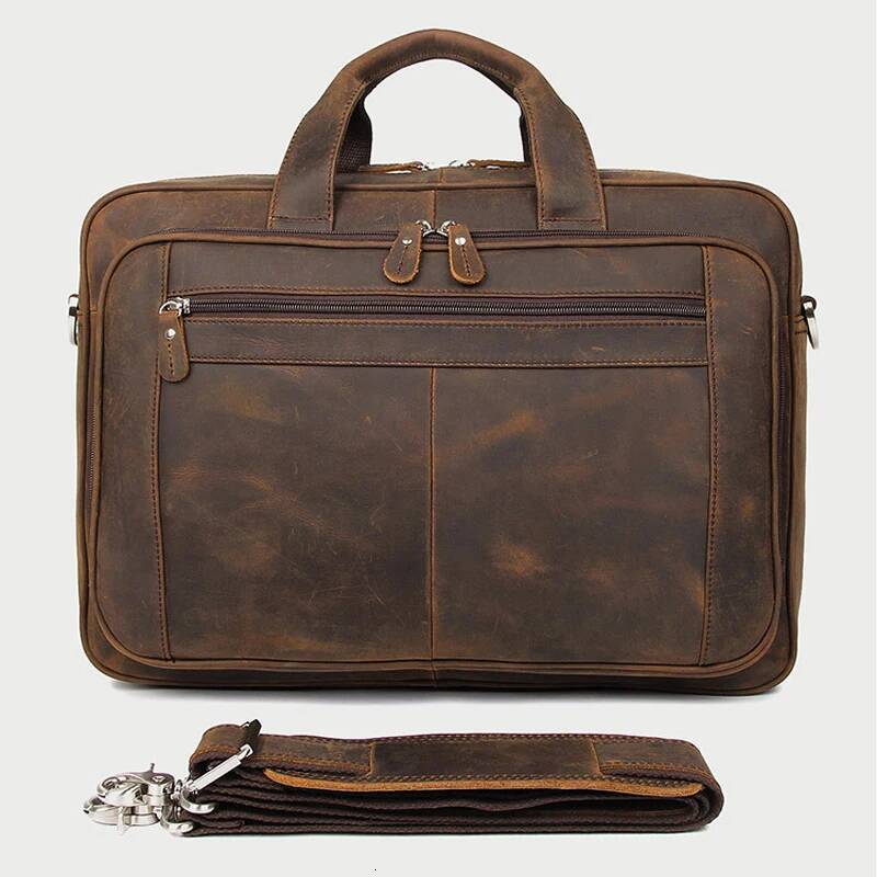 High Quality Genuine Men Briefcase Business bag Crazy Horse Leather Large 17"inch Laptop Bag male Portfolio Office Case high-quality