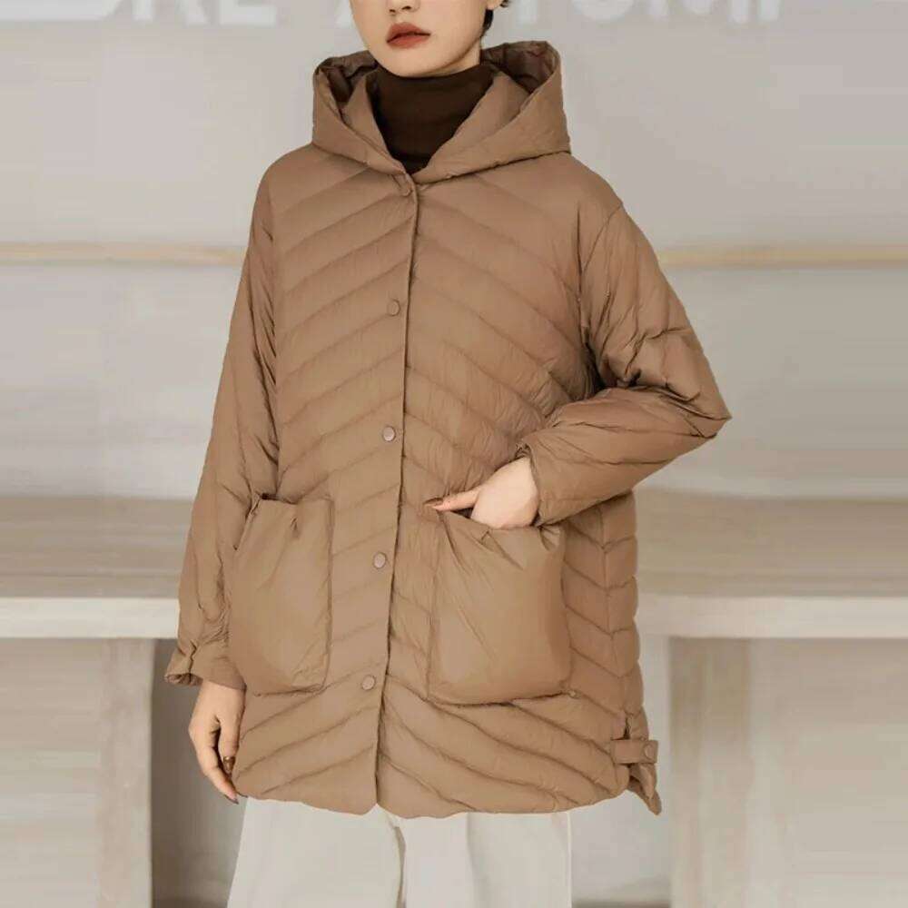 Designer Clothing 2025 Woman New Autumn Pockets Puffer Jacket Ultra Light Dropped Shoulder Sleeve White Duck Down Coat Spring Oversize