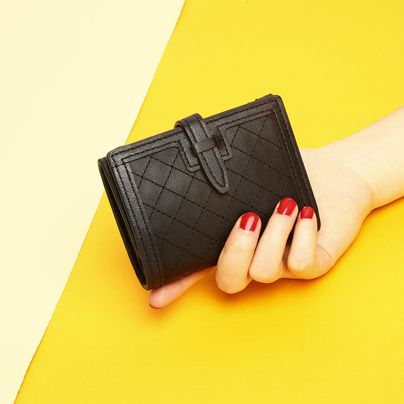 ins Small Multi-Card Slots Drawstring Soft Leather Texture Short Style Student Anti-Demagnetization Anti-Theft Swipe Wallet