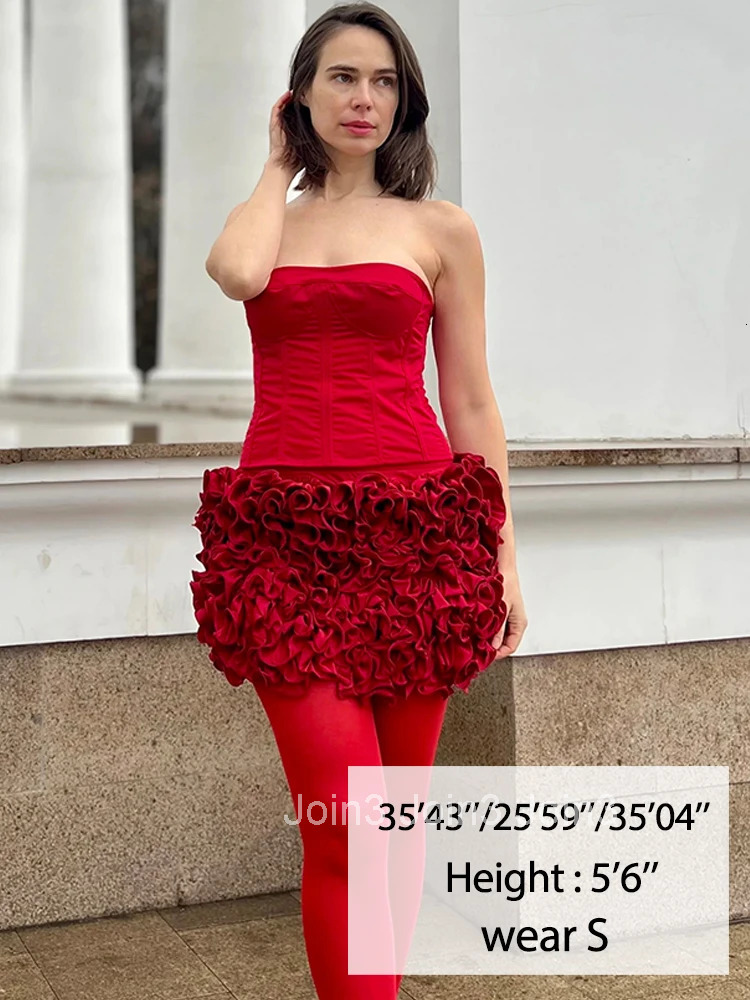 Winter Strapless Sexy Cocktail Dress New Year Party Dresses Women Luxury Red Mini Lace Up Elegant Dress