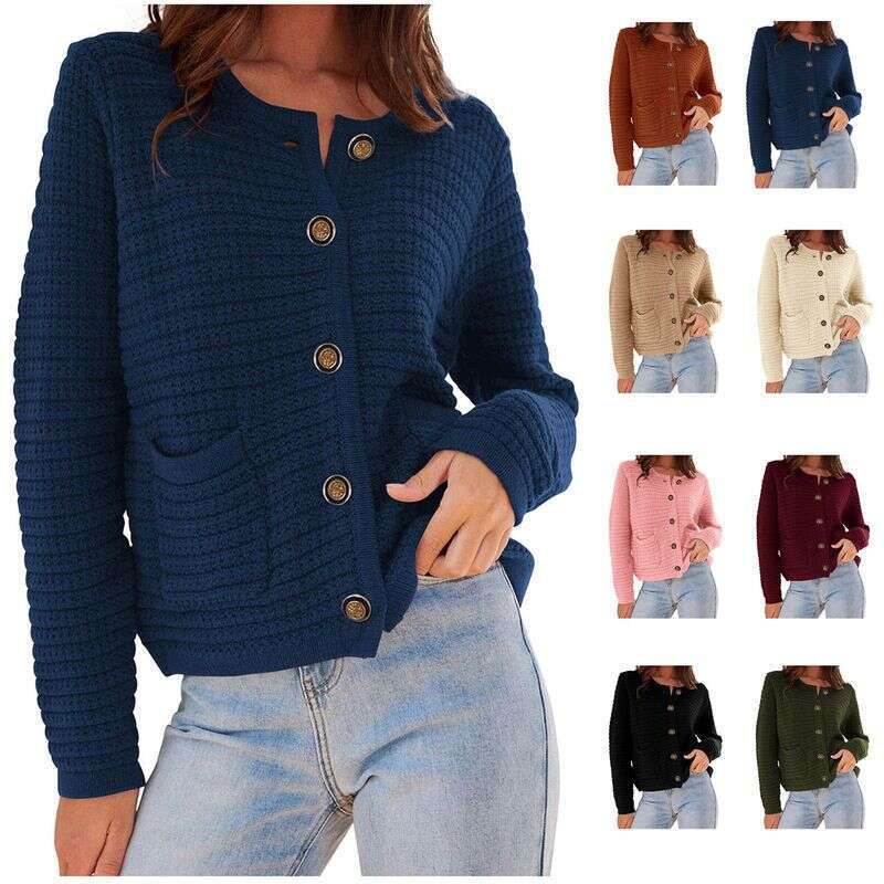 Women's Long Sleeve Knit Cardigan Fall Fashion Loose Fit Casual Round Neck Open Front Sweater For Work & Daily Wear