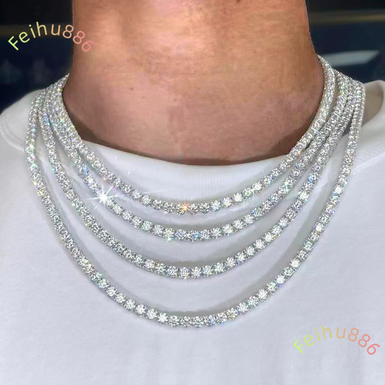Wuzhou RTS 18K Gold Plated 2mm---6mm S925 Silver Women Men Hip Hop Diamond Necklace GRA Moissanite Tennis Chain Jewelry