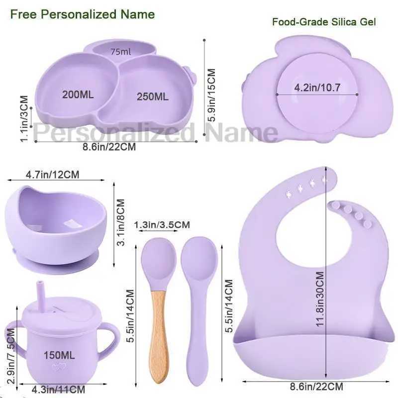 Free Personalized Name Baby Silicone Rabbit Divided Plate Set Baby Feeding Dishes BPA Free Bowl Plate Bibs Spoon Fork Sippy Cup X250806