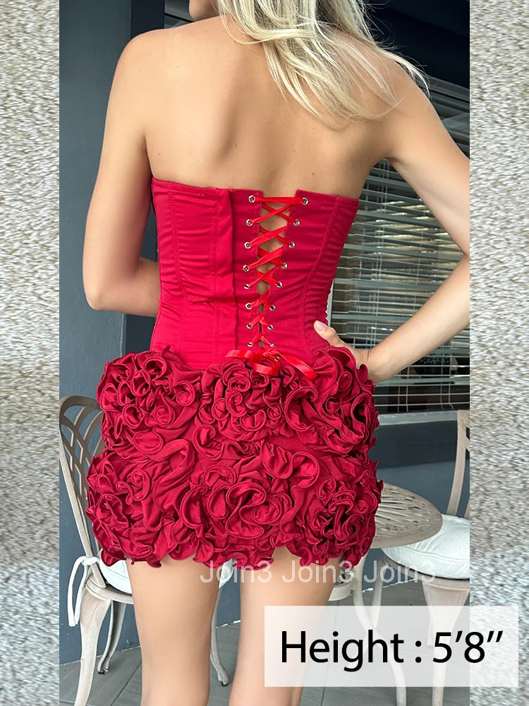 Winter Strapless Sexy Cocktail Dress New Year Party Dresses Women Luxury Red Mini Lace Up Elegant Dress