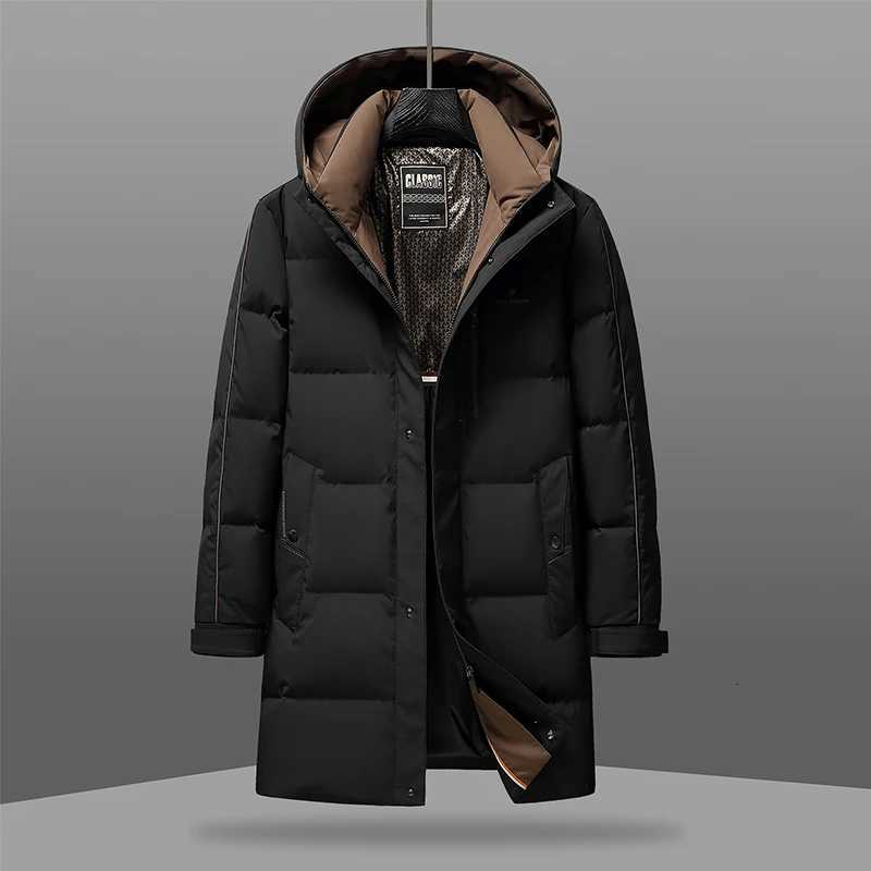 Winter Long Down Jacket Large Size Thick Warm Slim Fashion 90 Duck Down Hooded Winter Coat 2024 New Mens Wear W250806