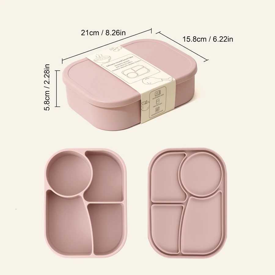 1PCS Baby Silicone Food Storage Box Solid Color Baby Tableware Portable Four-compartment Dinner Plate Toddler Lunch Box X250806