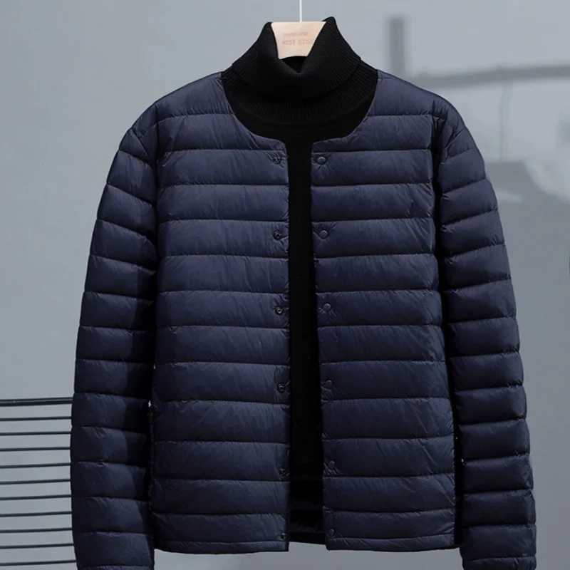 Mens ultra light down jacket for autumn and winter 2025 new simple casual round neck mens lightweight jacket with warm lining W250806