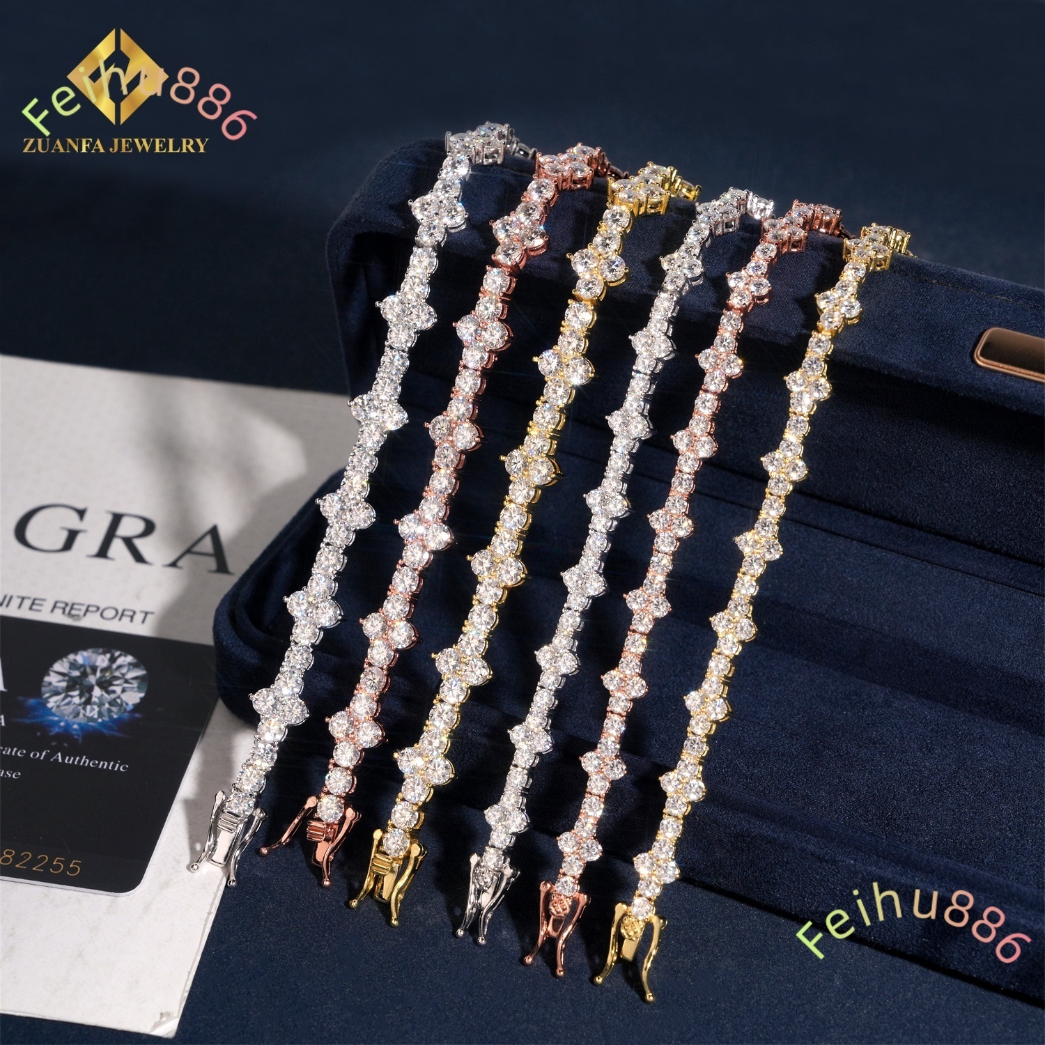 Ready to Ship Mini Cross Cluster Moissanite Tennis Bracelet Necklace Iced Out 925 Silver Tennis Bracelet Hip Hop Jewelry