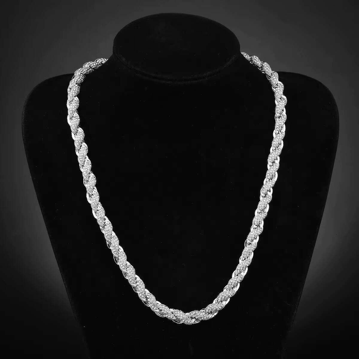 Mens Hip Hop Alloy Diamond 10mm Gold Silver Twist Necklace New Fashion Chains with Multiple Specifications