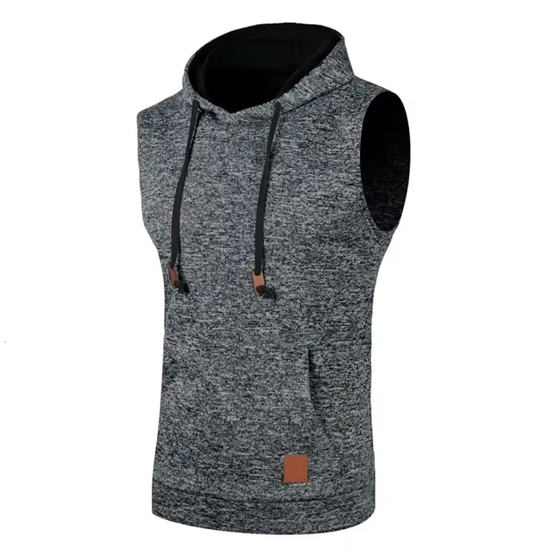Mens Sleeveless Hooded Sweatshirts Bodybuilding Tank Top Outdoor Breathable Solid Color Gym Vest Sport Streetwear Jacket Coats 250805