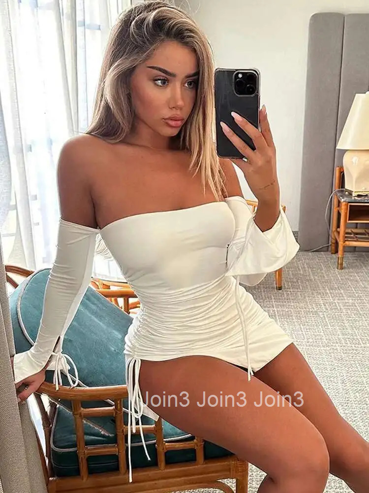 Avrilyaan White Strapless Backless Sexy Dress Women Drawstring Bodycon Summer Dress Vestidos Elegant Night Club Party Dresses