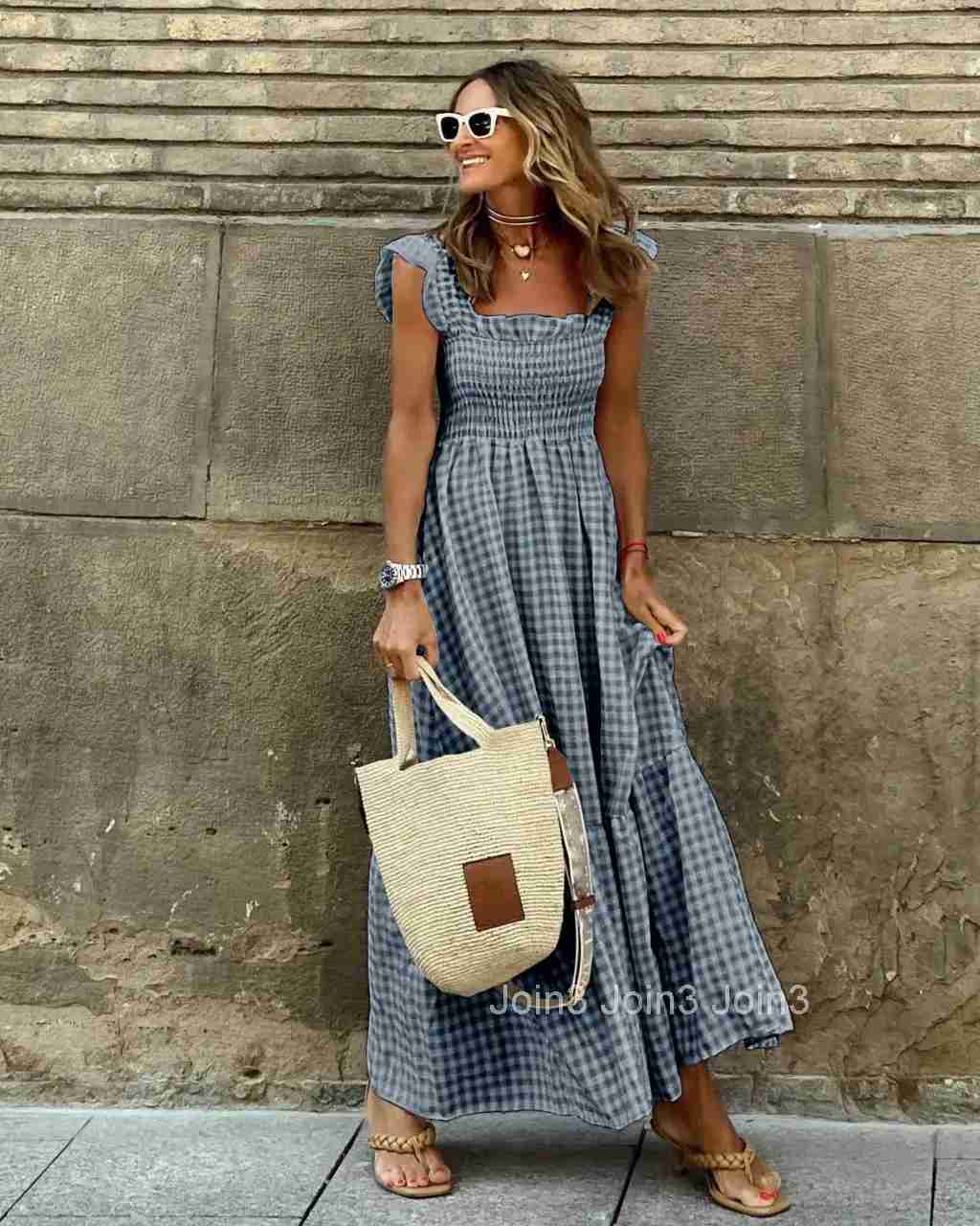 Casual Slash Neck Slip Maxi Dress Office Lady Spring Summer Fashion Elegant Solid Plaid Sleeveless Dresses For Women white