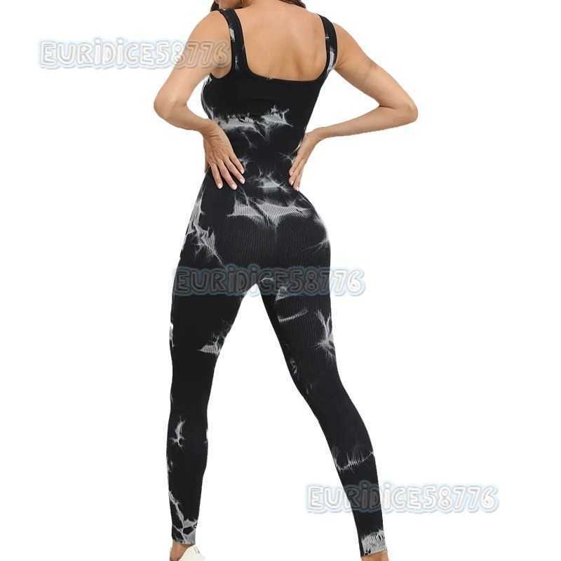 New Hot Seamless Tie-dye Womens Sleeveless Ribbed Sports Jumpsuit Yoga Sports Tank Top Jumpsuit H250806