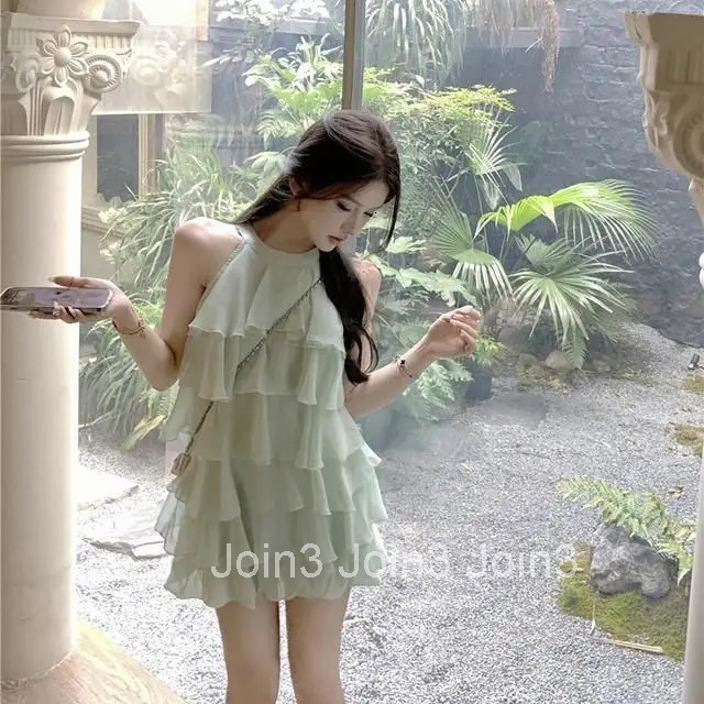 Gagarich Summer Lotus Leaf Splicing Design Dress Elegant Sweet Fashion Off Shoulder Skinny Green Chiffon Vestidos