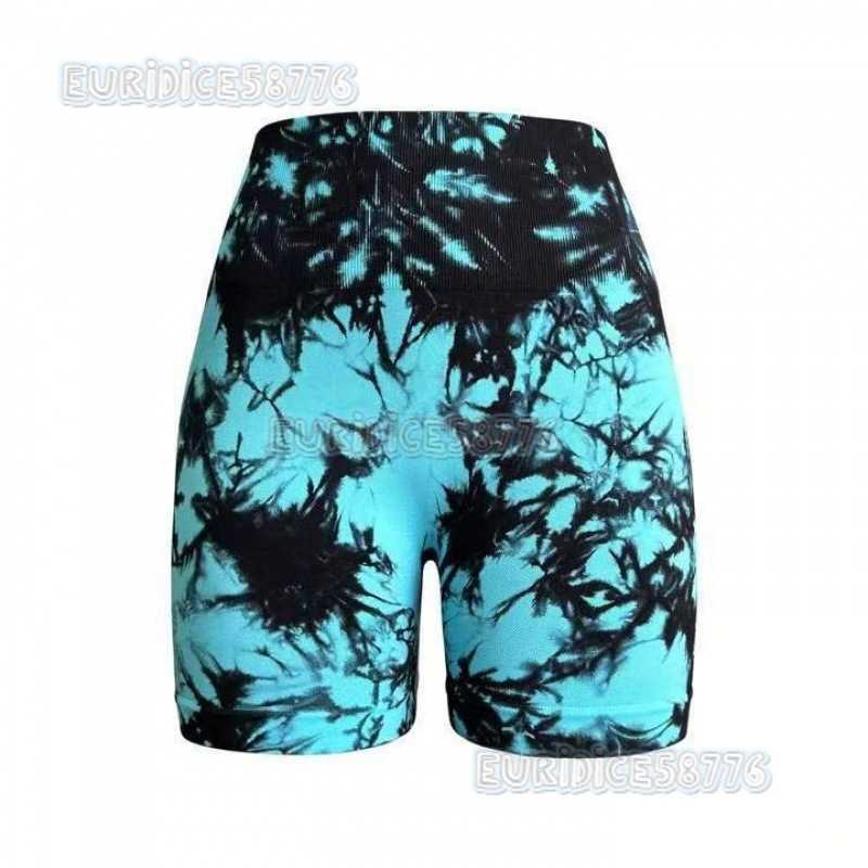 2024 New Tie-dye Peach Hip Yoga Shorts Seamless Yoga Pants Running Fitness Pants Sports Shorts for Women H250806