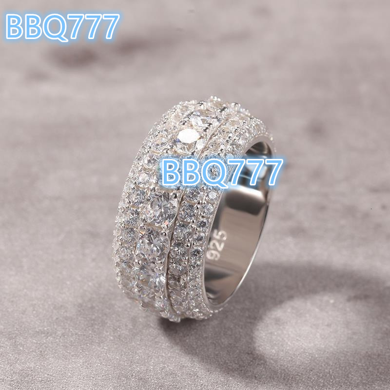 Fashion 925 Silver Pass Diamond Tester 5 Rows Moissanite Dazzling Sparkly Eternity Band Ring for Men
