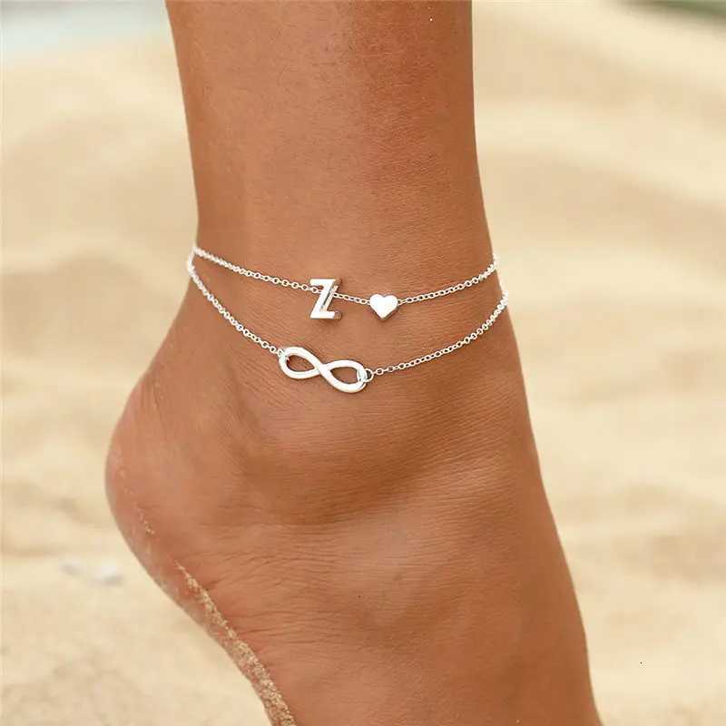 26 Letter A-Z Infinity Heart Anklets For Women Boho Gold Silver Color Foot Chain Ankle Beach Anklet Summer Jewelry Y250805