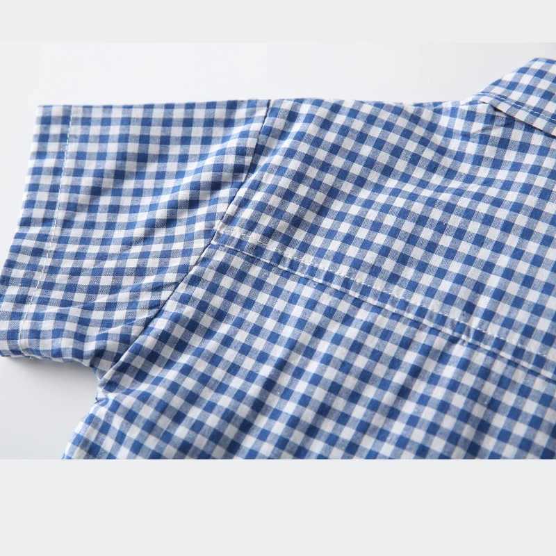 Boys Shirts with Collar 2 to 3 4 5 6 7 Years Summer Cotton Short Sleeve Toddler Boy Clothes White Blue Plaid Kids Uniform Shirt X250806