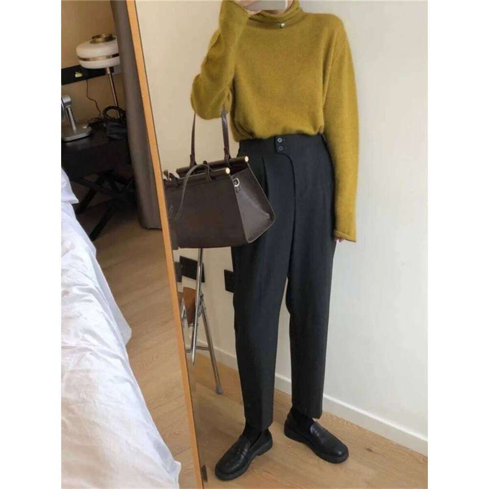 Fall And Winter Pile Cashmere Women's Loose Pullover Slim High Neck 100% Wool Sweater Base 250806
