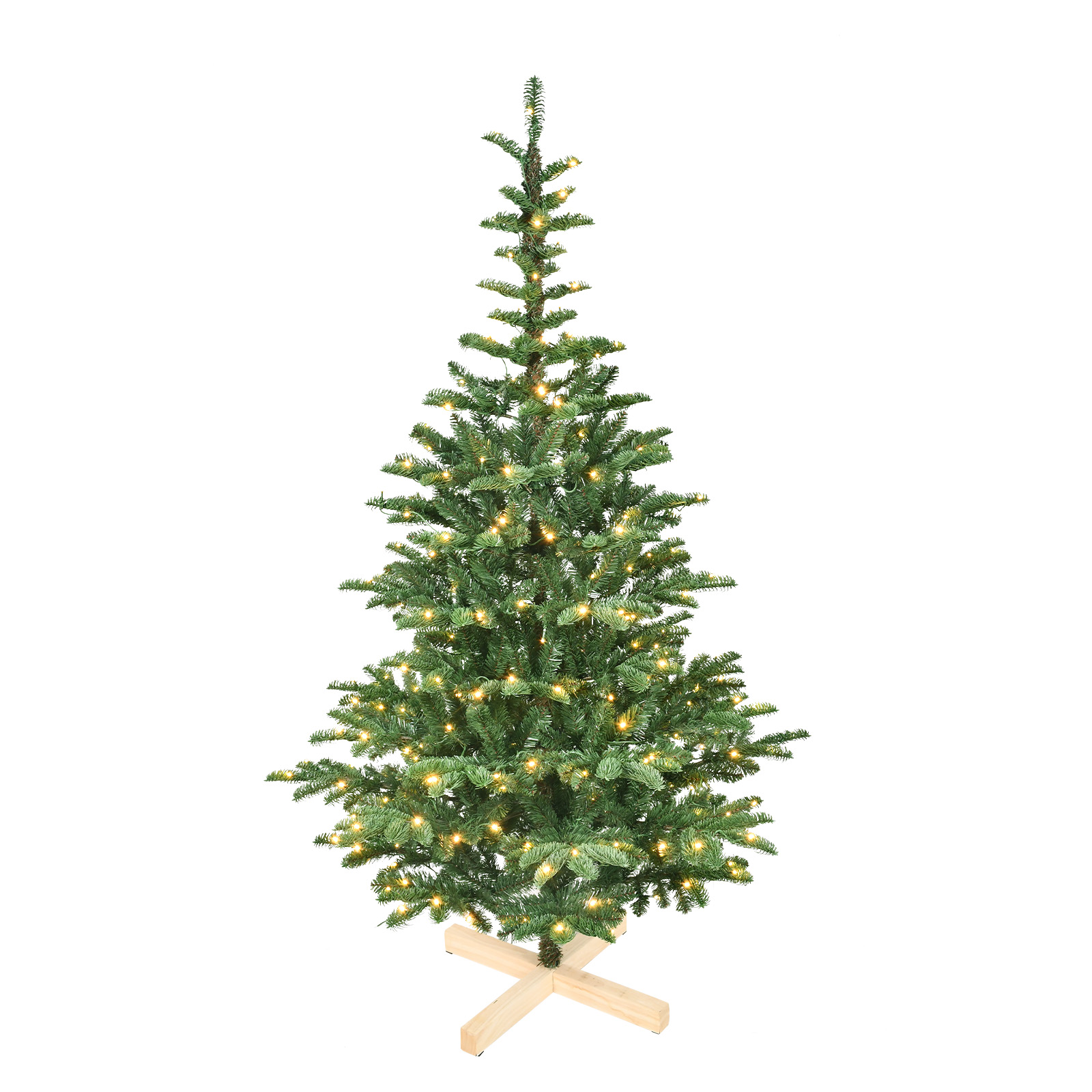 Mixed Material (PE & PVC) Holiday Pine Spruce Fir Trees Complete Set Includes Wooden Stand & Bright Illumination Options for Home Decorations