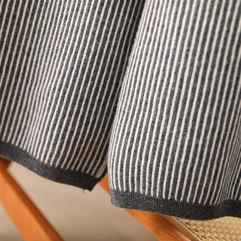 100% Merino Wool Women's Knitted Trousers, Fashionable, Warm, Vertical Stripe Pattern, Wide-Leg Pants, New Autumn And Winter 24 250806