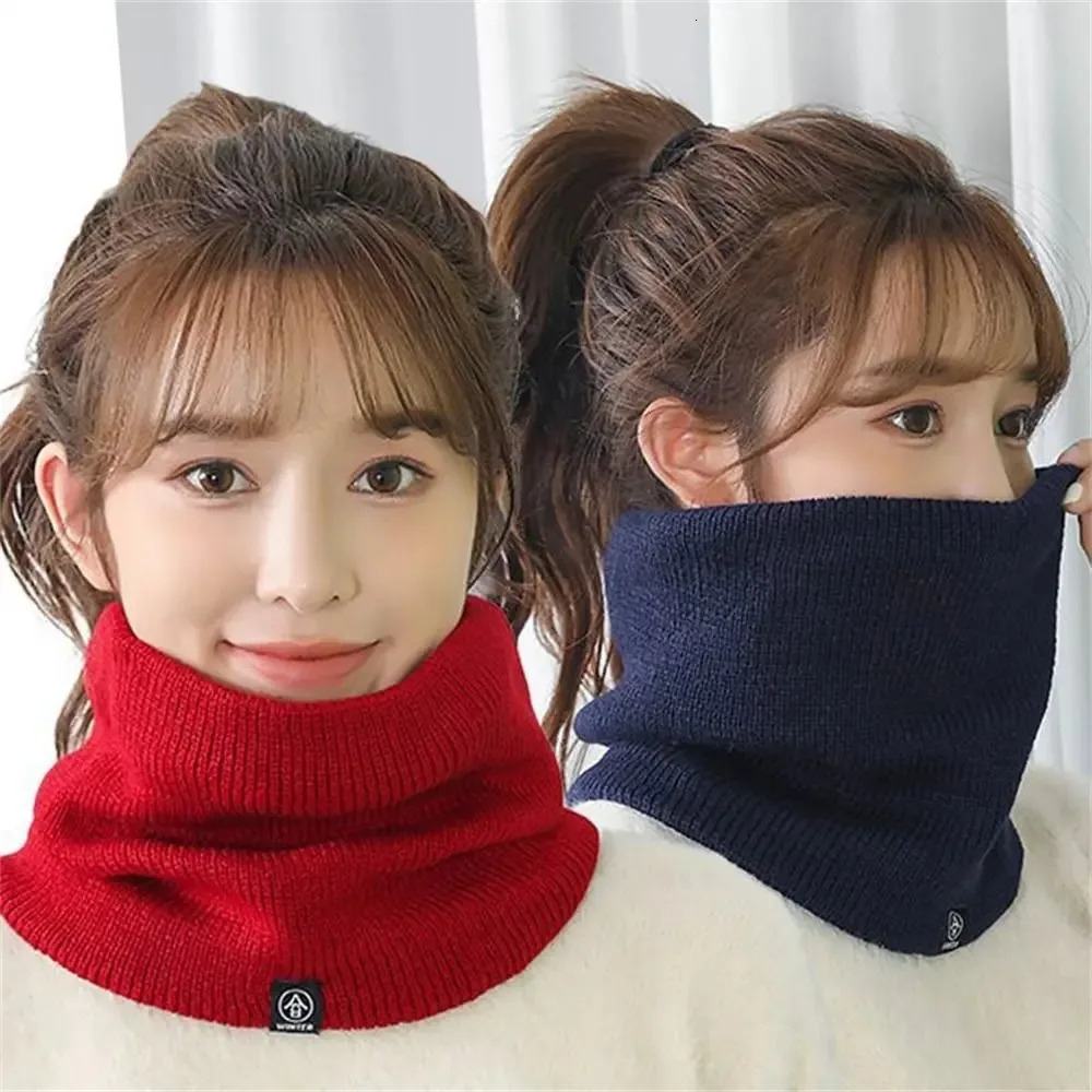 Unisex Solid Cashmere Plush Warm Winter Ring Scarf Women Men Knitted Full Face Mask Snood Neck Scarves Bufanda Thick Muffler 250806