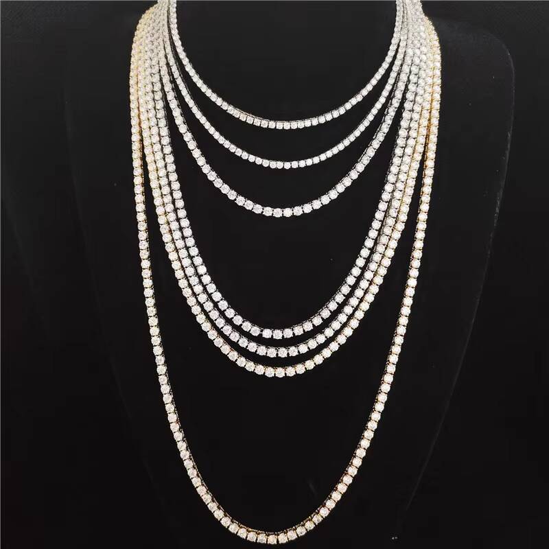 Wholesale Hip Hop Bling Jewelry 3mm 4mm 5mm 16 18 20 22 24inch Moissanite Out Iced Tennis Necklace Jewelry Tennis Chain