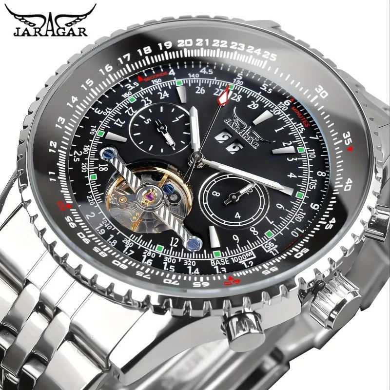 034 Top Luxury Retro Blue Automatic Mechanical Hollow Skeleton Stainless Steel Date Month Mens Watch W250806