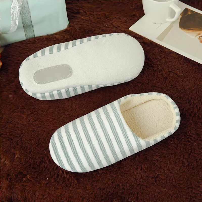 Sandals Women Men Warm Striped Home Slippers Women Indoors slip on Flats Cozy Winter House Shoes Woman Soft 250731