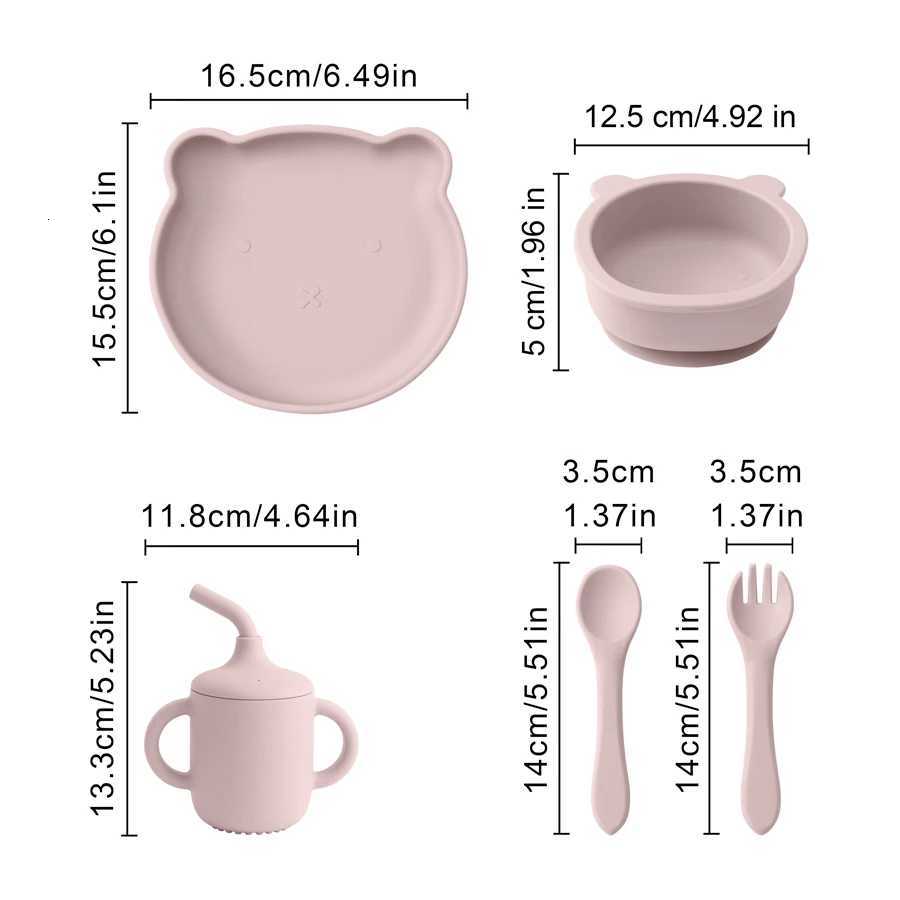 Color Kids Baby Silicone Waterproof Feeding Dishes Plate Suction Bowl Sippy Cup Feeding Training Spoon Fork Dishes Tableware X250806