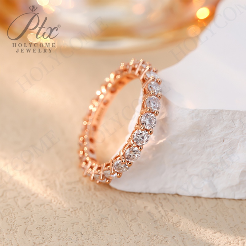 Luxury 3mm Moissanite Full Eternity Diamond Engagement Ring For Women S925 Silver Rose Gold Plated Wedding Band Rings Fine Jewelry Gift