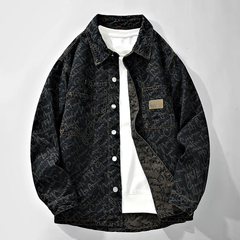 Spring Autumn Mens Loose casual Denim Jacket men Single Breasted turndown Collar Printed Coat man youth top 250806
