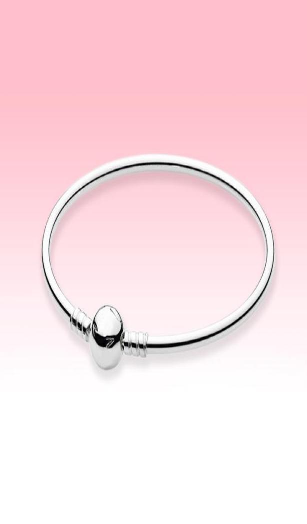 Real 925 Sterling Silver Ball Clasp Bangle Bracelet with Original box for DIY charms Bracelet for Women mens bangles8271051