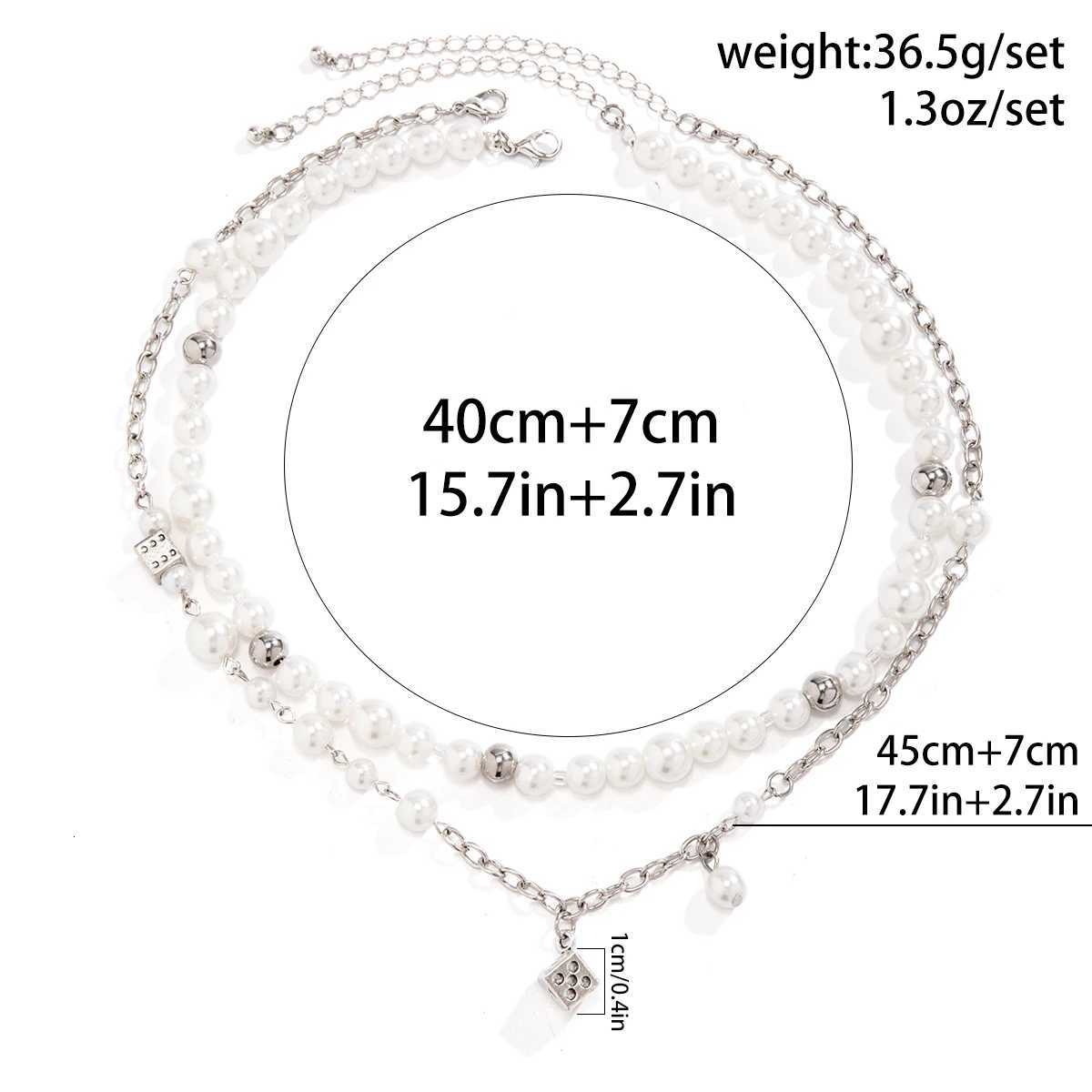 Salircon Steampunk Metal Dice Pendant Short Necklace Mens Gothic Imitation Pearl Chain Clavicle Necklace Aesthetic Neck Jewelry Y250805