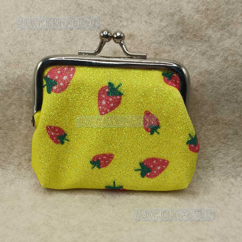 New Glitter Gold Powder Printed Strawberry Coin Purse Clutch Short Lipstick Organizer H250806