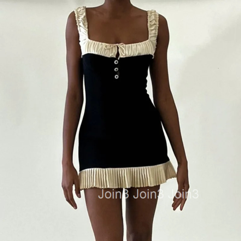 Sexy Mini Dress Women Summer Black Sleeveless Backless Bodycon Fashion Button Lace-up Tank Dress Casual Club Elegant Party Dress