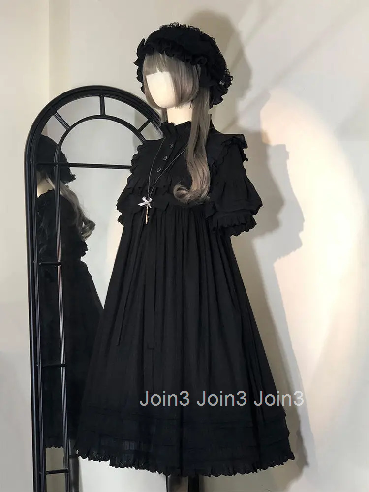 Classical Gothic Lolita Dress Black Loose Puff Sleeve Dresses Women Summer Darkly Retro Sweet Clothing Fashion New Elegant Dress